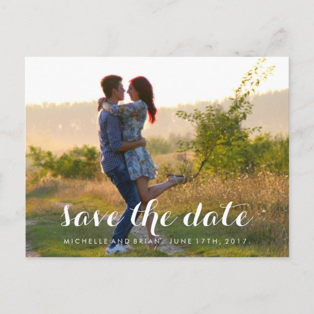 Modern Cursive Save the Date Photo Design Announcement Postcard (Front)