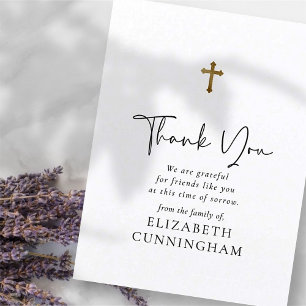 Modern Cursive Script Faux Gold Cross Memorial Postcard