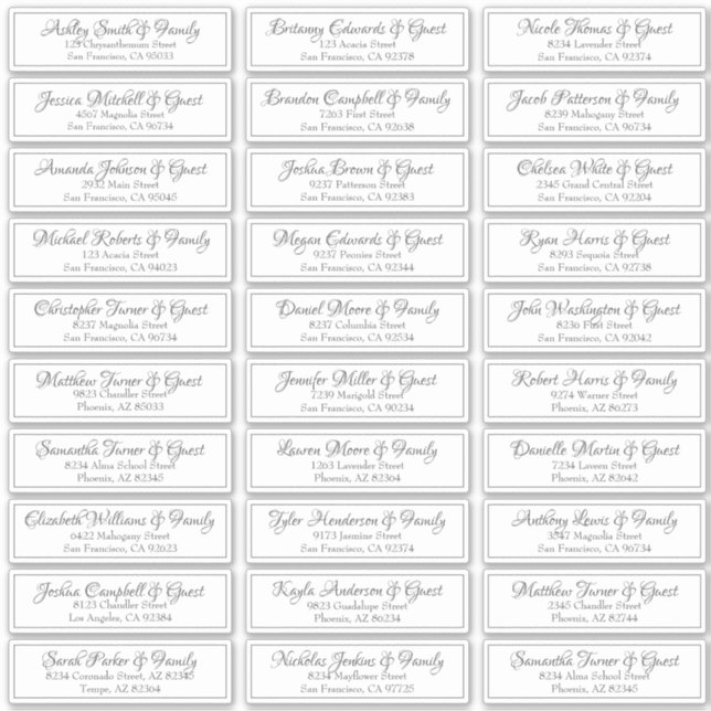 Modern Cursive Script Wedding Guest Names Address (Front)