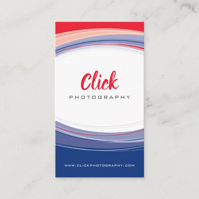MODERN CURVE DESIGN minimal trade red navy blue Business Card (Front)