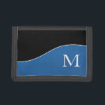 Modern Curves Sporty Personalised Tri-fold Wallet<br><div class="desc">This modern design in black and blue with a thin white stripe is simple and sporty. Ready to personalise with your monogram or name,  or you may remove the monogram if you prefer the item without it.</div>