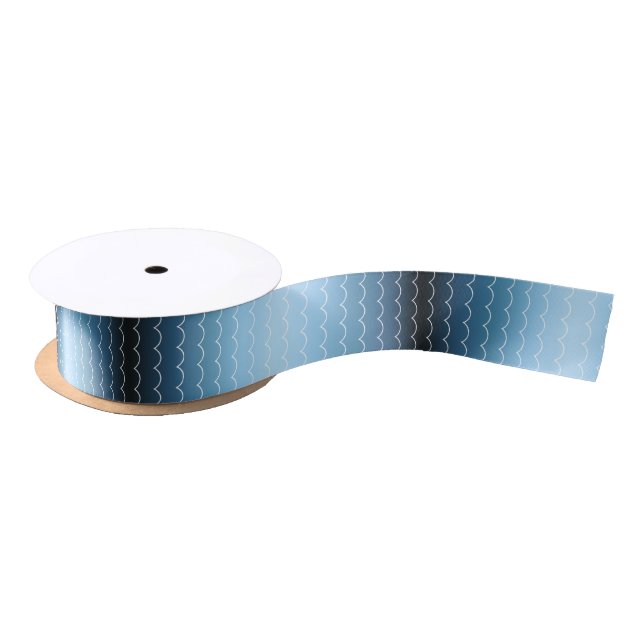 Modern Curving Wave Pattern Light to Dark Blue Satin Ribbon (Spool)