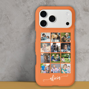 Modern custom 12 photo collage name orange