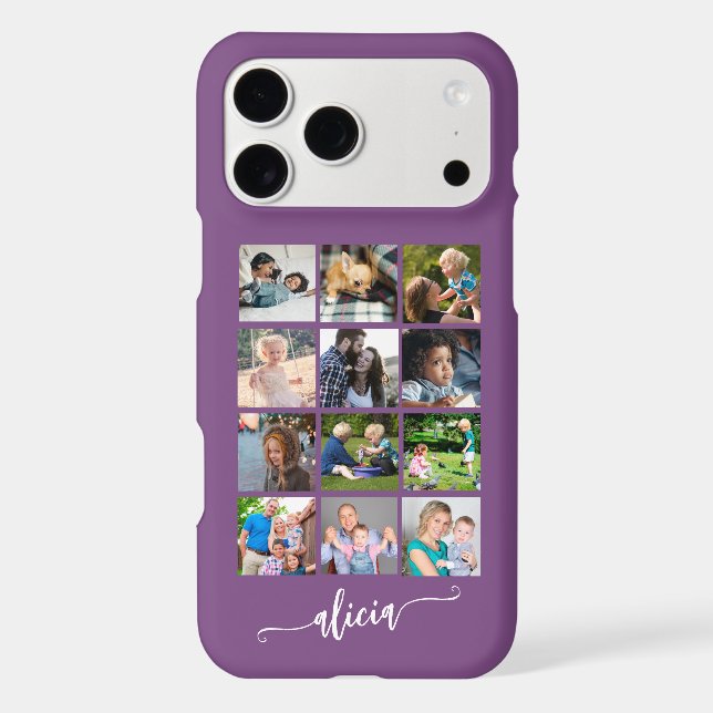 Modern custom 12 photo collage name purple  (Back)