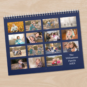 Modern Custom 15 Month Navy Blue Photo Calendar