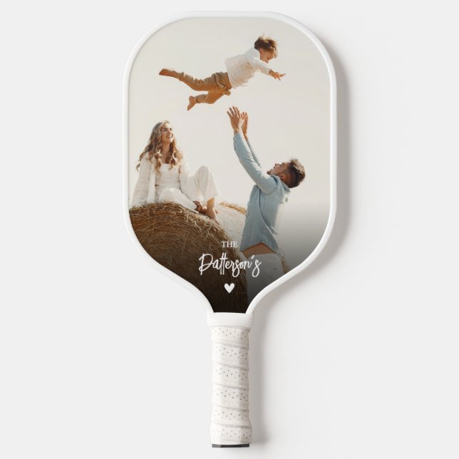 Modern Custom 2 Photo & Family Name Pickleball Paddle (Front)