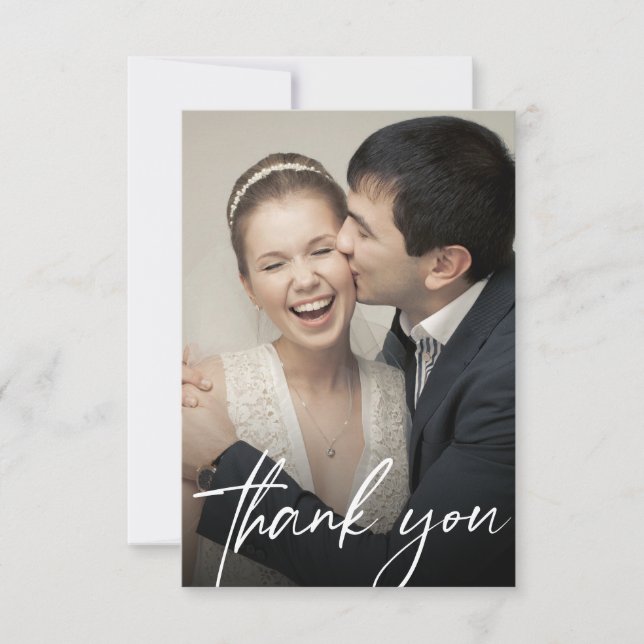 Modern Custom 2 Wedding Photos Chic Thank You Card (Front)