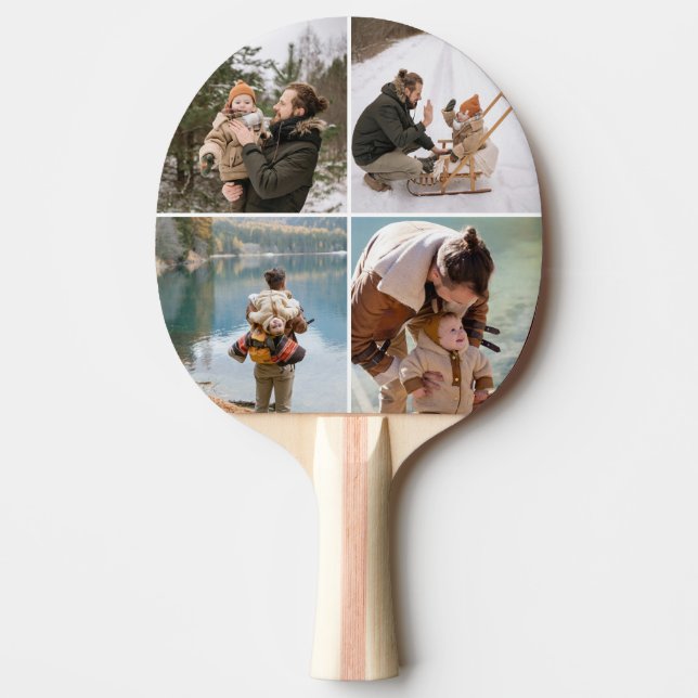 Modern Custom 4 Photo Collage Ping Pong Paddle (Front)