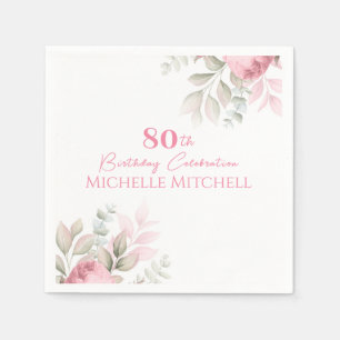 Modern Custom 80th Birthday Pink Floral   Napkin