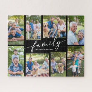 Modern Custom 8 Photo Collage Family Script Jigsaw Puzzle