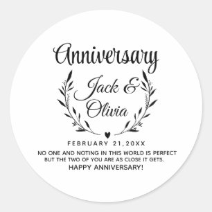 Modern Custom Anniversary Couple Name Date Black Classic Round Sticker