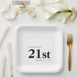 Modern Custom Any Color 21st Name Date Paper Plate