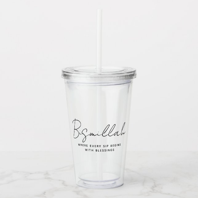 Modern Custom Arabic Bismillah Text Black Acrylic Tumbler (Front)