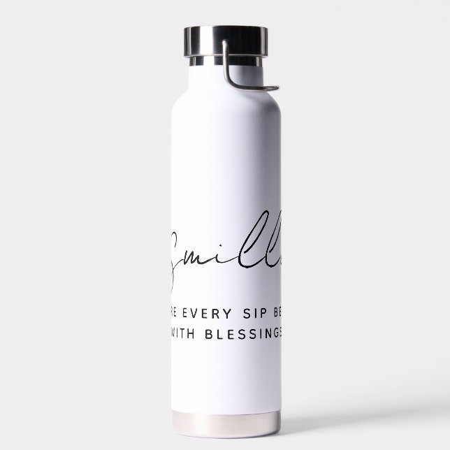 Modern Custom Arabic Bismillah Text Black Water Bottle (Left)