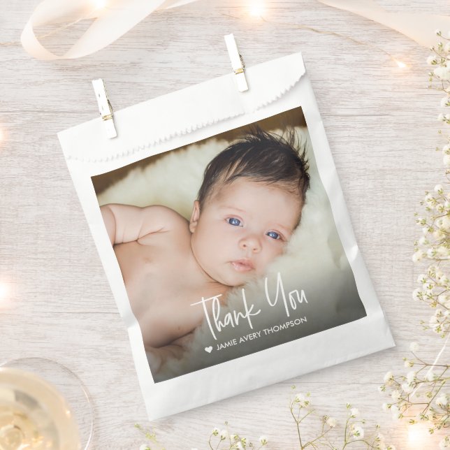 Modern Custom Baby Photo Thank You  Favour Bag (Clipped)