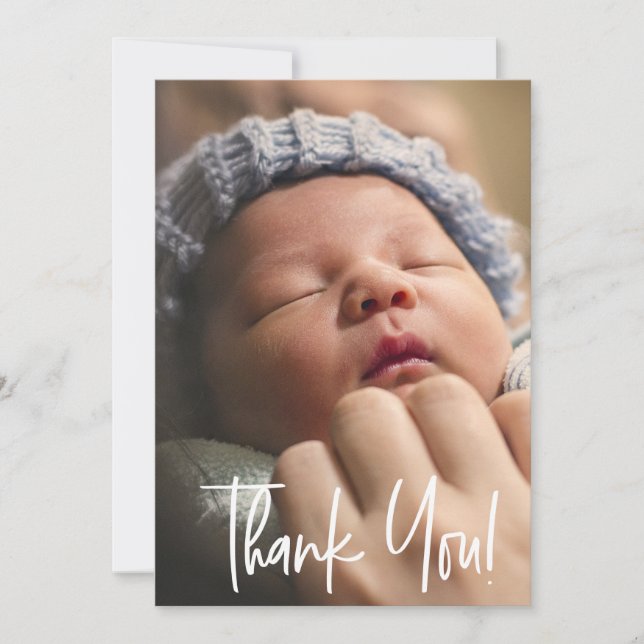 Modern Custom Baby Photo Thank You Script Announcement (Front)