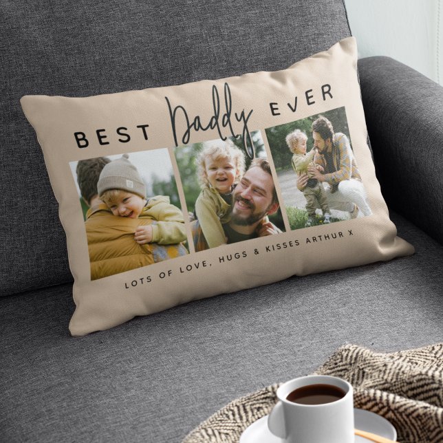 Modern Custom Best Daddy Ever | 3 Photo Lumbar Cushion (Creator Uploaded)