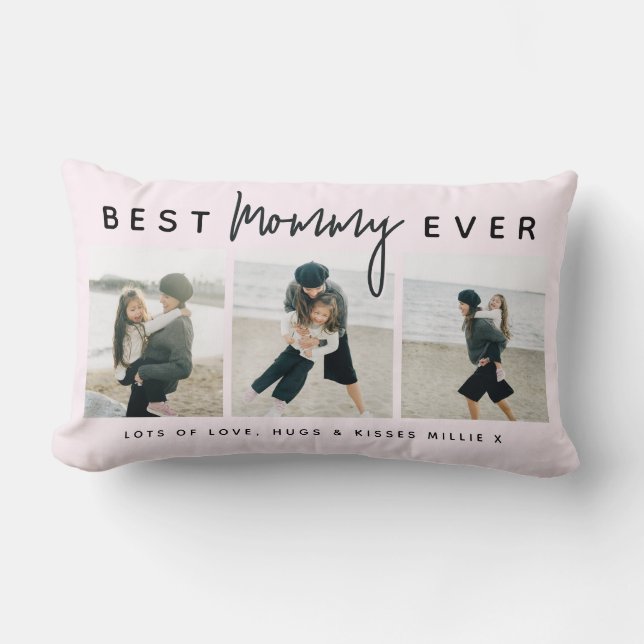 Modern Custom Best Mommy Ever | 3 Photo Lumbar Cushion (Front)