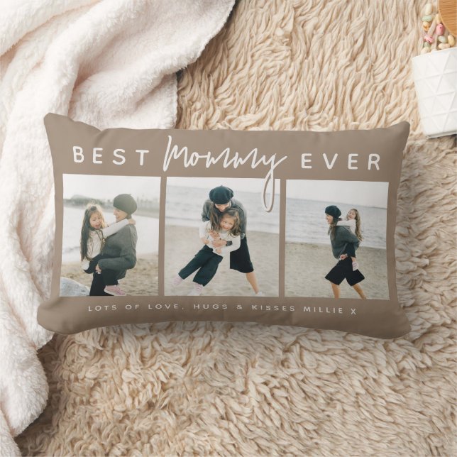 Modern Custom Best Mommy Ever | 3 Photo Lumbar Cushion (Blanket)
