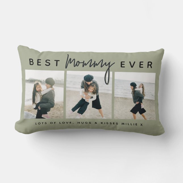 Modern Custom Best Mommy Ever | 3 Photo Lumbar Cushion (Front)