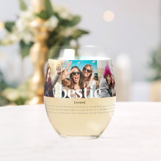 Modern Custom Bestie Meaning Best Friends Stemless Wine Glass