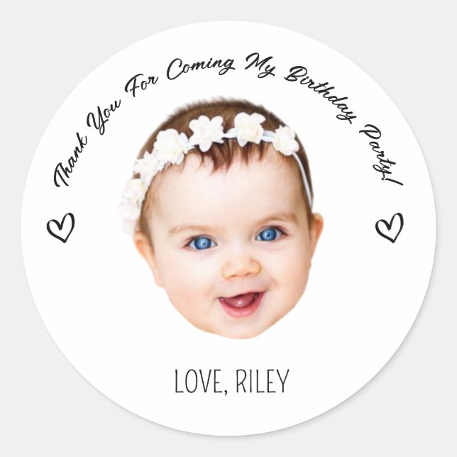 Modern Custom Birthday Photo Thank You Round  Classic Round Sticker (Front)