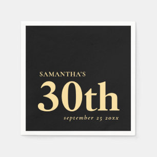 Modern Custom Black Gold 30th Name Date  Napkin