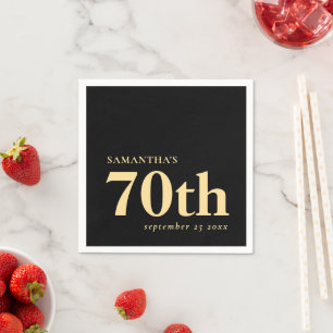 Modern Custom Black Gold 70th Name Date Napkin