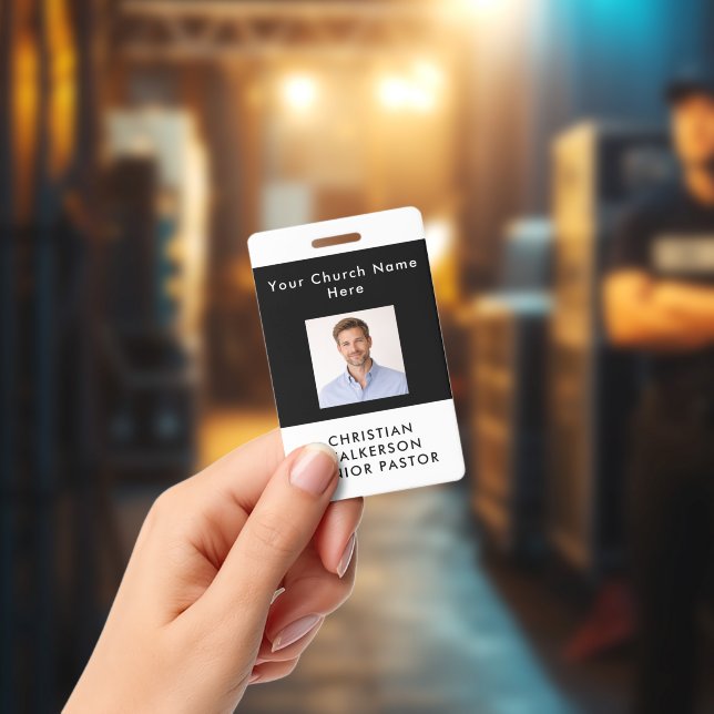 Modern Custom Black Photo ID Church Pastor Badge (Concert)