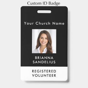 Modern Custom Black Photo ID Church Volunteer Badge