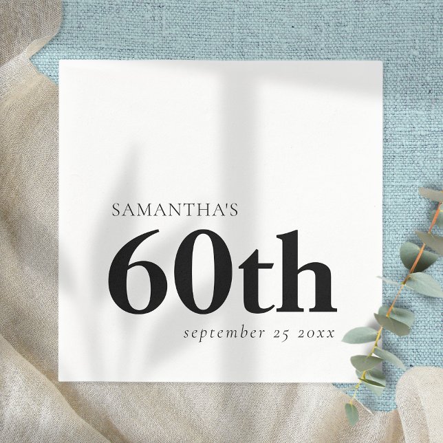 Modern Custom Black Text 60th Name Date  Napkin (Creator Uploaded)