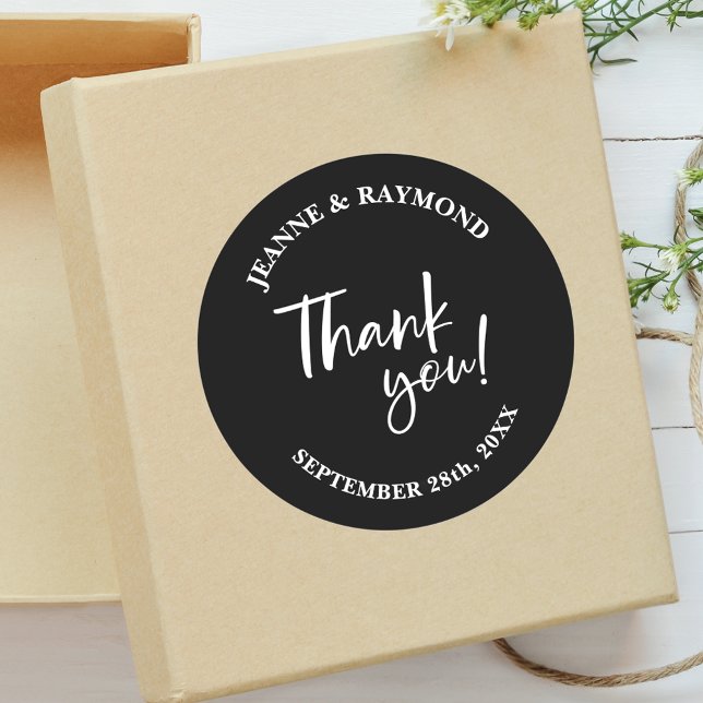 Modern Custom Black Thank You Script Wedding Favou Classic Round Sticker (Creator Uploaded)