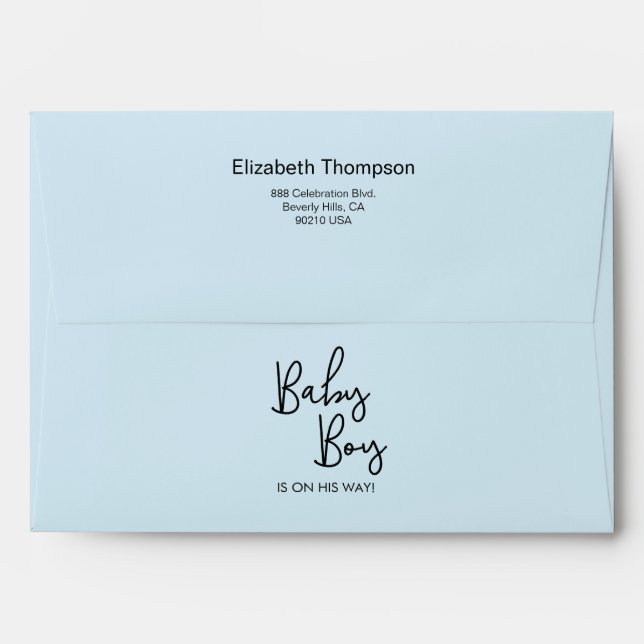 Modern Custom blue Baby boy shower Envelope (Back (Top Flap))