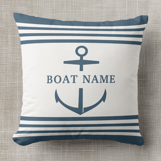 Modern Custom Boat Name Dusty Blue Anchor Nautical Cushion (Creator Uploaded)
