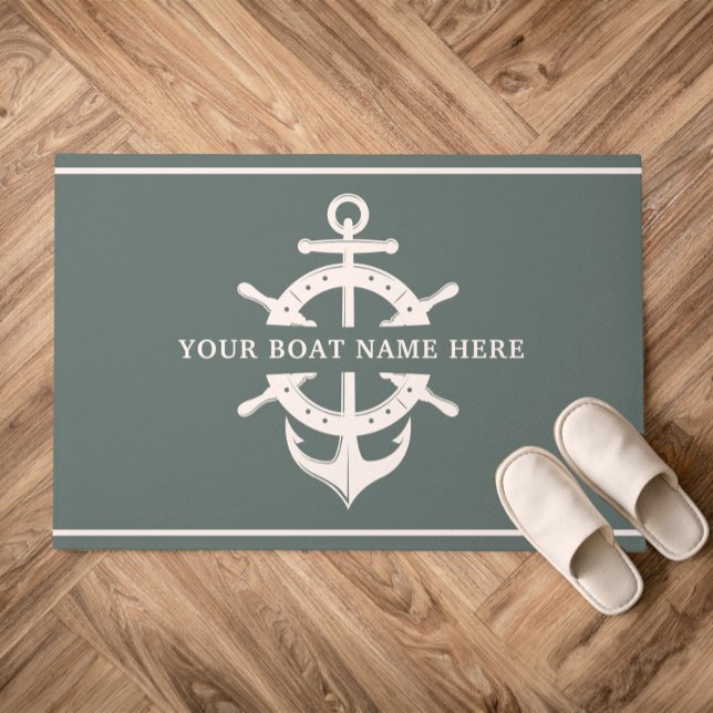 Modern Custom Boat Name Ship’s Wheel Helm Anchor Doormat (Creator Uploaded)