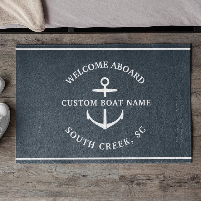 Modern Custom Boat Name Welcome Aboard Anchor Doormat (Creator Uploaded)