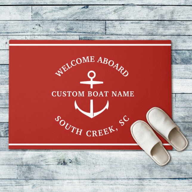 Modern Custom Boat Name Welcome Aboard Anchor Doormat (Creator Uploaded)