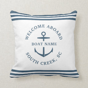 Modern Custom Boat Name Welcome Aboard Anchor Thro Cushion