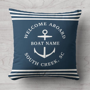 Modern Custom Boat Name Welcome Aboard Anchor Thro Cushion
