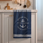Modern Custom Boat Name Welcome Aboard Nautical Tea Towel<br><div class="desc">Nautical boating kitchen towels  in navy blue reading "welcome aboard" as well as your custom boat name and location.</div>