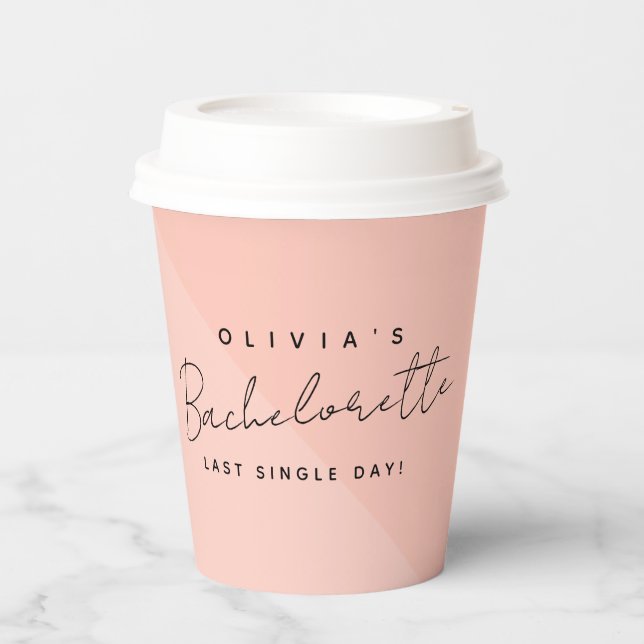 Modern Custom Bride Name Bachelorette Party Pink Paper Cups (Front)