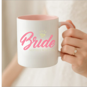 Modern Custom Bride Name Pink Glittery Diamond Mug