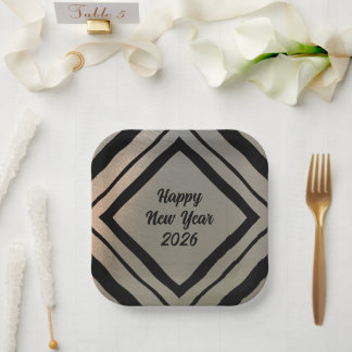 Modern Custom Brushed Metal Happy New Years Party Paper Plate