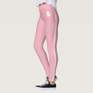 Modern Custom Business Logo Baby Pink White Stripe Leggings