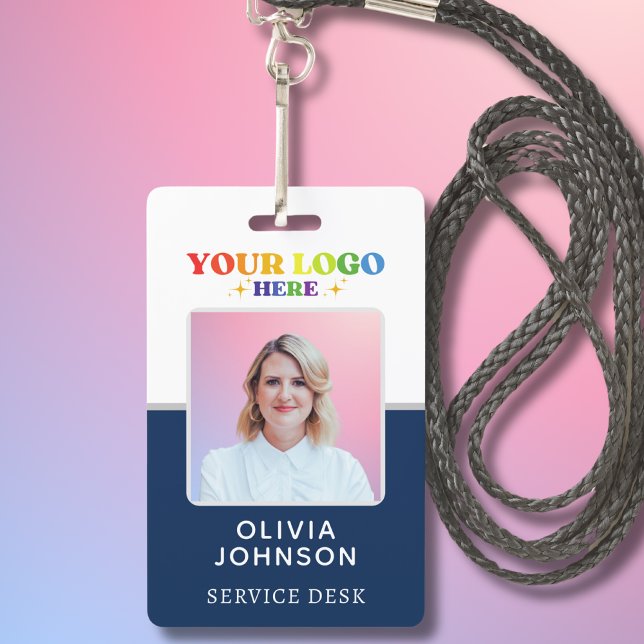 Modern Custom Business Logo Employee Photo Blue ID Badge (Creator Uploaded)