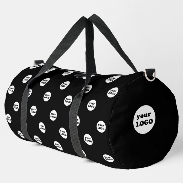 Modern Custom Business Logo Pattern Black Duffle Bag (Left Corner)