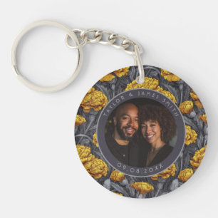 Modern Custom Carnation Aesthetic Winter Wedding Key Ring