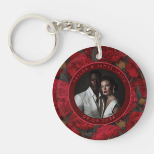 Modern Custom Carnation Garden Winter Wedding Key Ring
