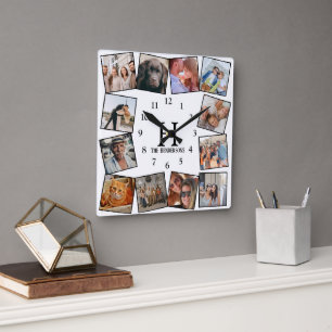Modern Custom Colour Photo Collage  Create Your Ow Square Wall Clock