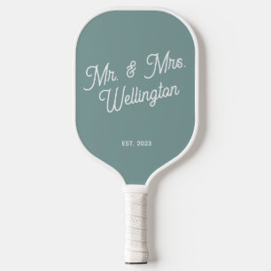 Modern Custom Colour Script Wedding Couple Name Pickleball Paddle